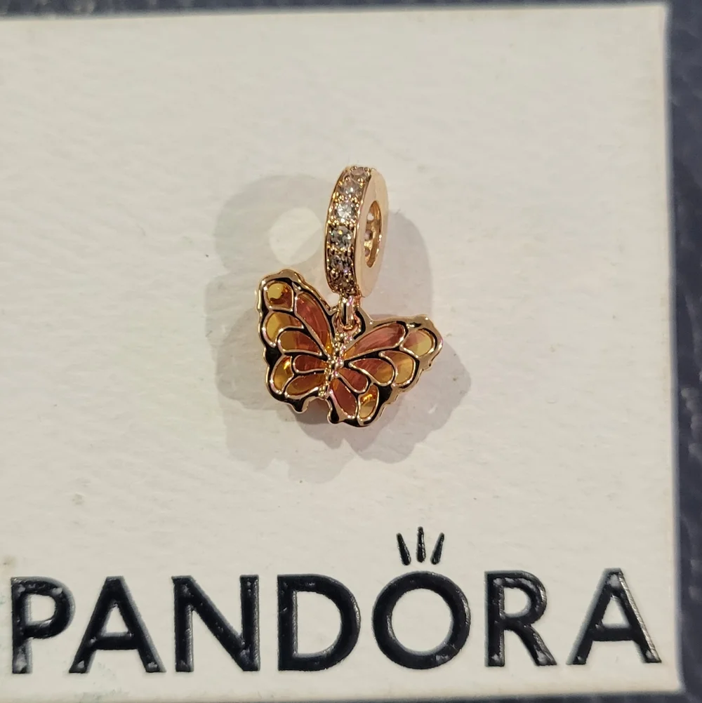 Pandora Rose Gold Butterfly Charm with Pink and Yellow Enamel Wings - Picture 2 of 6